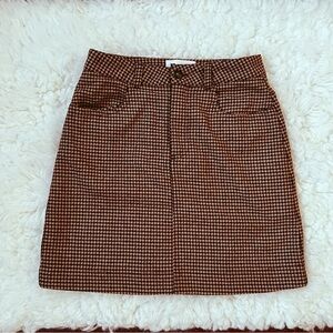 Rouje Denise Skirt in Burgundy/Tan Houndstooth